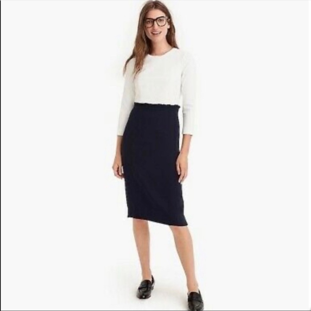J. Crew Combo Ruffle Dress Cream Navy 4P